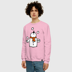 Свитшот хлопковый мужской Снеговик играет в снежки, цвет: светло-розовый — фото 2