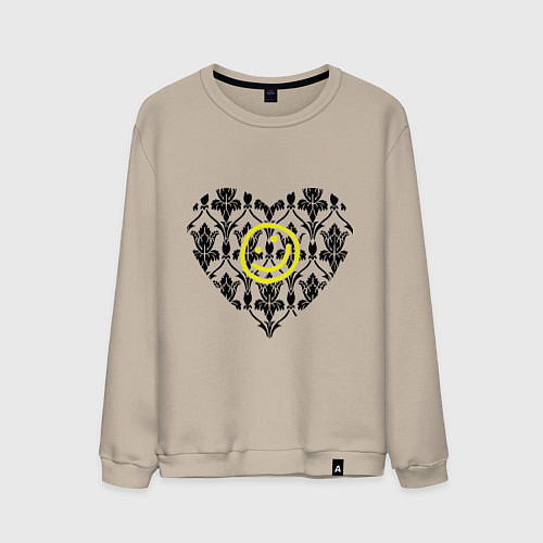 Мужской свитшот Шерлок Сердце и Смайлик / Миндальный – фото 1
