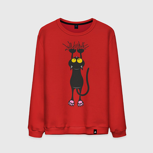 Мужской свитшот Висящий кот / Красный – фото 1