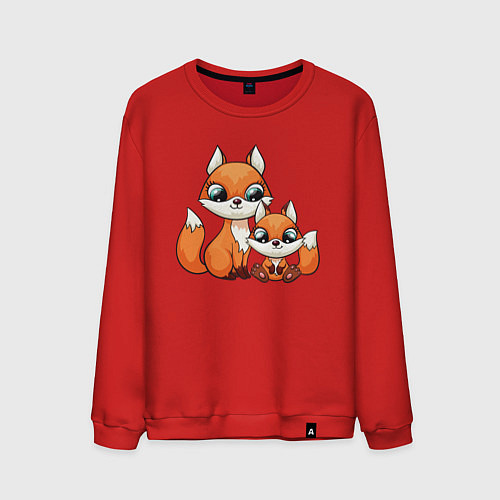 Мужской свитшот Милые лисята / Красный – фото 1