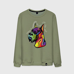 Свитшот хлопковый мужской Берегись шнауцеров!, цвет: авокадо