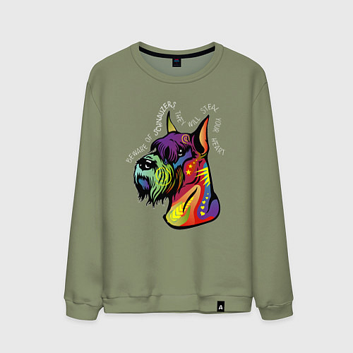 Мужской свитшот Берегись шнауцеров! / Авокадо – фото 1