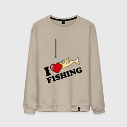 Свитшот хлопковый мужской I love fishing, цвет: миндальный