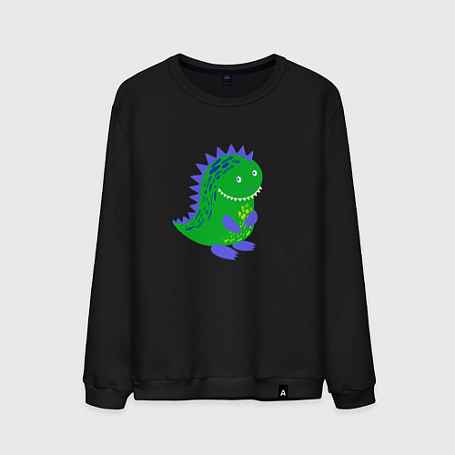 Мужской свитшот Зеленый дракончик-динозаврик / Черный – фото 1