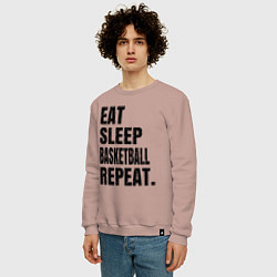 Свитшот хлопковый мужской EAT SLEEP BASKETBALL REPEAT, цвет: пыльно-розовый — фото 2