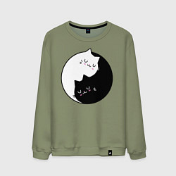 Свитшот хлопковый мужской Yin and Yang cats, цвет: авокадо