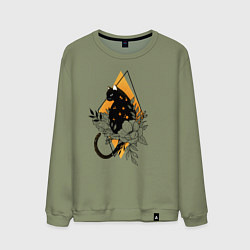 Свитшот хлопковый мужской Cat in flowers, цвет: авокадо