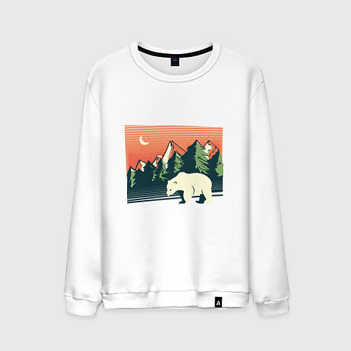 Мужской свитшот Белый медведь пейзаж с горами / Белый – фото 1