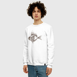 Свитшот хлопковый мужской Стимпанк Рыба Steampunk Fish Z, цвет: белый — фото 2