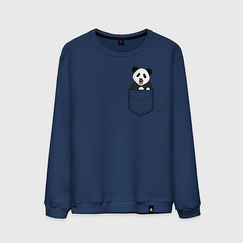 Мужской свитшот Довольная панда в кармане / Тёмно-синий – фото 1
