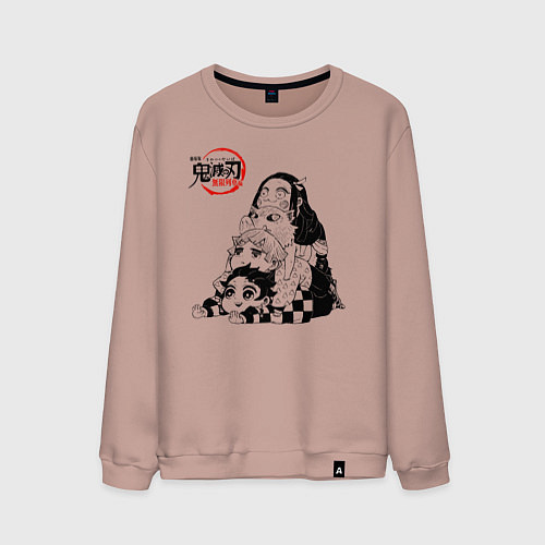 Мужской свитшот Танджиро Зеницу Иноске Незуко / Пыльно-розовый – фото 1