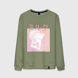 Свитшот хлопковый мужской Vaporwave Strawberry Milk, цвет: авокадо