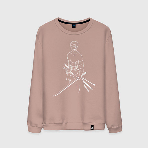 Мужской свитшот Лайн Арт Зоро из One Piece / Пыльно-розовый – фото 1