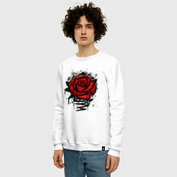 Свитшот хлопковый мужской Красная Роза Red Rose, цвет: белый — фото 2
