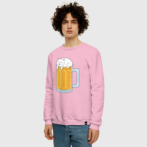 Мужской свитшот Beer Cat / Светло-розовый – фото 3
