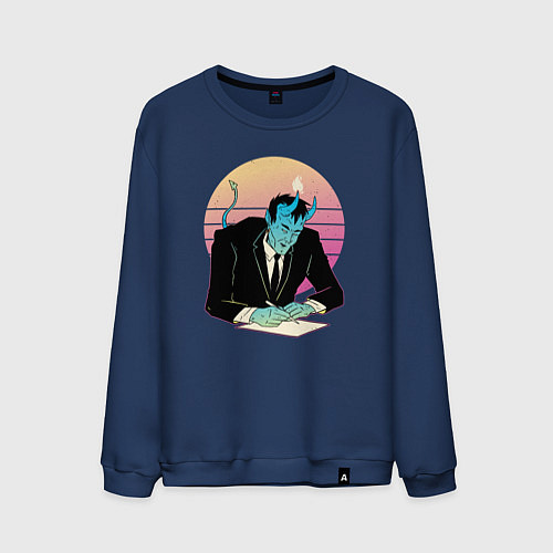 Мужской свитшот Retrowave Demon Продажа души / Тёмно-синий – фото 1