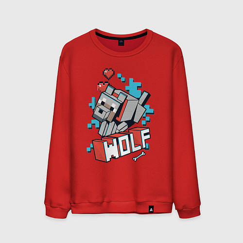 Мужской свитшот Майнкрафт Волк, Minecraft Wolf / Красный – фото 1