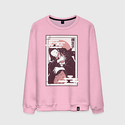 Свитшот хлопковый мужской Незуко спит клинок демонов, цвет: светло-розовый