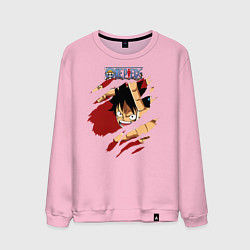 Свитшот хлопковый мужской Луффи One Piece в разрыве, цвет: светло-розовый