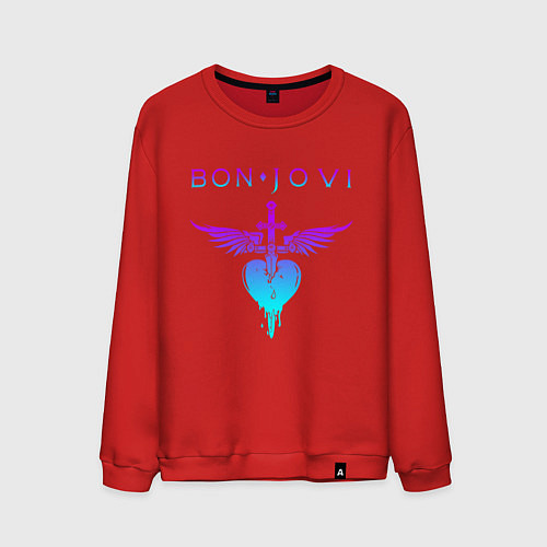 Мужской свитшот BON JOVI NEON LOGO HEART / Красный – фото 1