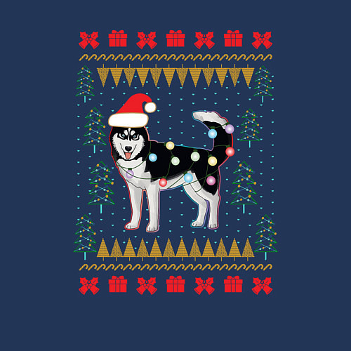 Мужской свитшот Рождественский свитер Хаски / Тёмно-синий – фото 3