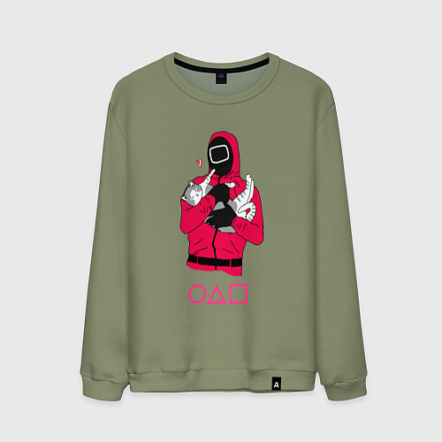 Мужской свитшот Игра в кальмара - милый котик / Авокадо – фото 1