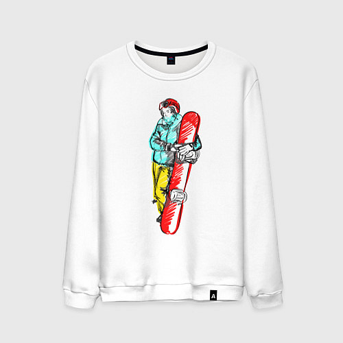Мужской свитшот Сноубордистка в Шерегеше / Белый – фото 1