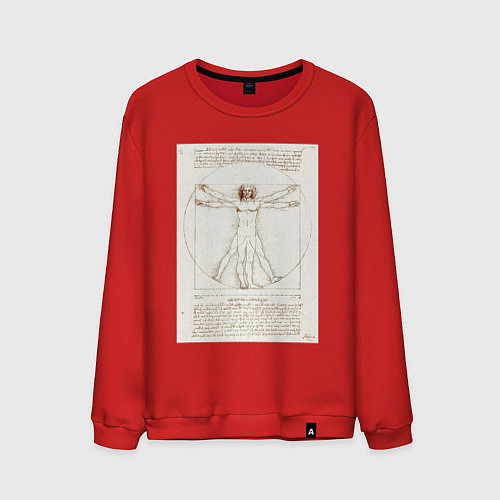 Мужской свитшот Леонардо да Винчи Витрувианский человек Приблизите / Красный – фото 1