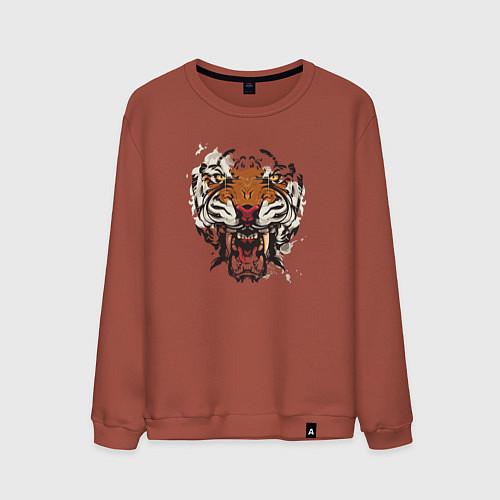 Мужской свитшот Angry Tiger watercolor / Кирпичный – фото 1