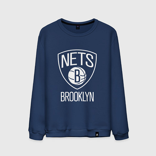 Мужской свитшот Бруклин Нетс логотип / Тёмно-синий – фото 1