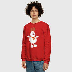 Свитшот хлопковый мужской Олень снеговик 01, цвет: красный — фото 2