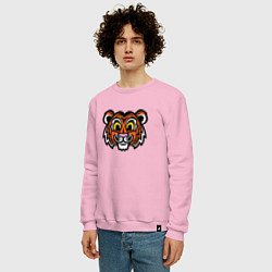 Свитшот хлопковый мужской Голова забавного тигра, цвет: светло-розовый — фото 2