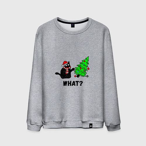 Мужской свитшот Кот роняет елку / Меланж – фото 1