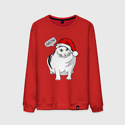 Свитшот хлопковый мужской НОВОГОДНИЙ КОТ БЕНДЕР МЕМ, цвет: красный