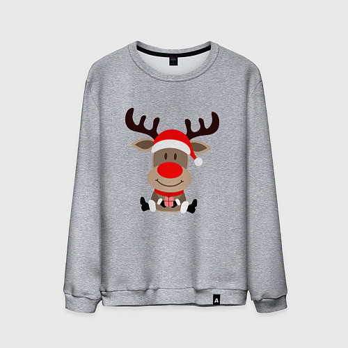 Мужской свитшот Новогодний олень с подарком в руках / Меланж – фото 1