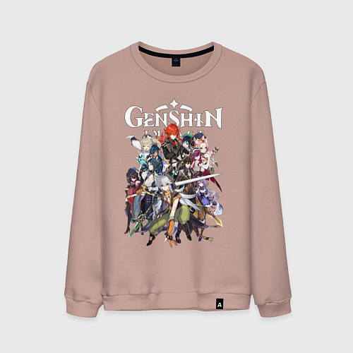 Мужской свитшот ПЕРСОНАЖИ GENSHIN IMPACT ЛОГО / Пыльно-розовый – фото 1