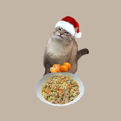 Мужской свитшот Новогодний кот и оливье / Миндальный – фото 3