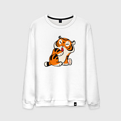 Свитшот хлопковый мужской Забавный тигр показывает язык, цвет: белый