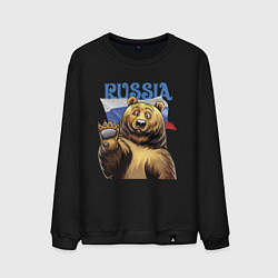Свитшот хлопковый мужской Прикольный русский медвежара, цвет: черный