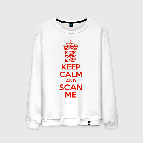 Мужской свитшот Keep calm and scan me - fuck off / Белый – фото 1