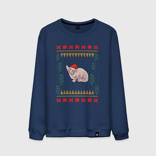 Мужской свитшот Сфинкс рождественский свитер / Тёмно-синий – фото 1