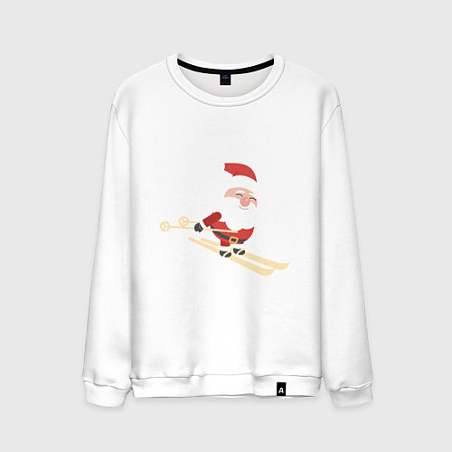Мужской свитшот Дед Мороз на лыжах / Белый – фото 1