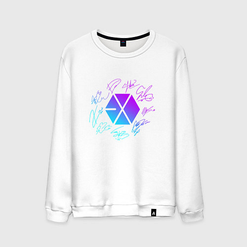 Мужской свитшот EXO BAND NEON LOGO АВТОГРАФЫ / Белый – фото 1