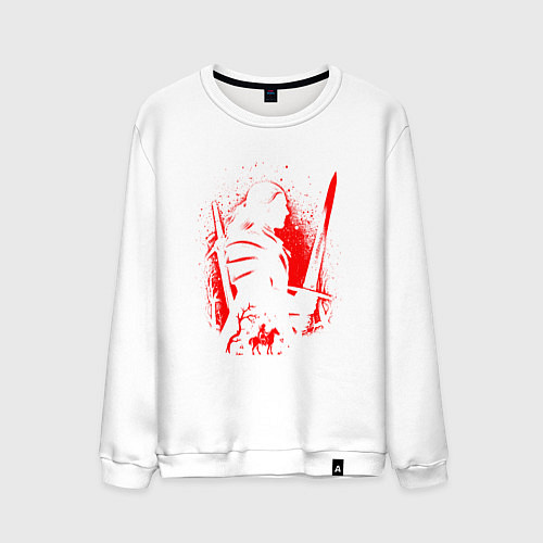 Мужской свитшот ВЕДЬМАК И ПЛОТВА, РУНЫ, БРЫЗГИ КРАСОК / Белый – фото 1