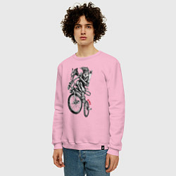 Свитшот хлопковый мужской Skeleton on a cool bike, цвет: светло-розовый — фото 2