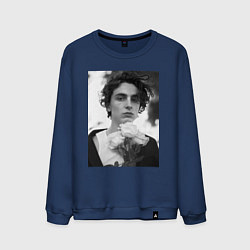 Свитшот хлопковый мужской Timothee Chalamet с розами, цвет: тёмно-синий