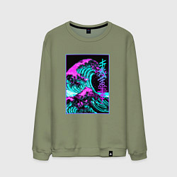 Свитшот хлопковый мужской НЕОНОВАЯ ВОЛНА, ЯПОНИЯ, ФУДЗИЯМА JAPAN NEON, цвет: авокадо