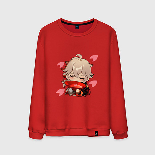 Мужской свитшот Маленький Казуха ест геншин импакт / Красный – фото 1