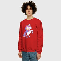 Свитшот хлопковый мужской Милый единорог unicorn, цвет: красный — фото 2