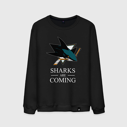 Мужской свитшот Sharks are coming, Сан-Хосе Шаркс San Jose Sharks / Черный – фото 1